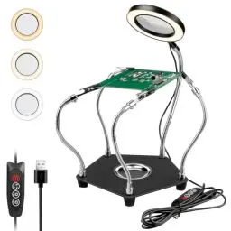 Produktbild: Dritte Hand Löten, Lytool Löthilfe Leiterplattenhalter Werkzeug Hände Handwerk Werkstatt Helfen Station mit USB LED, 3X Lupe, Vier Arme Helfer Bastelt Schmuck Hobby-Werkstatt