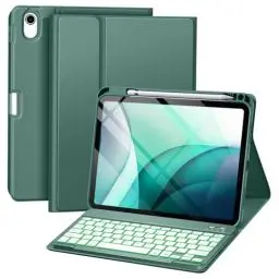 Produktbild: drivego Hülle mit Tastatur für iPad 10 Generation 10.9 Zoll 2022, 7-Farbige Beleuchtete, Magnetische Abnehmbar Tastatur für iPad 10. Generation mit Stifthalter, QWERTZ Layout, Kiefern Grün