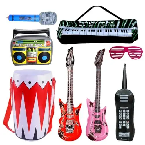 Produktbild: DRJCKOLOTH Aufblasbare Instrumente Set,Aufblasbare Musikinstrumente,Aufblasbare Party Props,aufblasbare Rockstar Spielzeug,Aufblasbare Gitarre,Aufblasbare Mikrofon,Party Deko