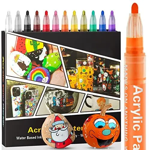 Produktbild: Droaful Acrylstifte für Steine Wasserfest-12 Pc Acrylstifte für Holz, Felsmalerei, Stein, Keramik, Glas,Stoff, Leinwand, Porzellan, Metall, Wasserbasis Schnell Trocknend Ungiftig und Geruchlos