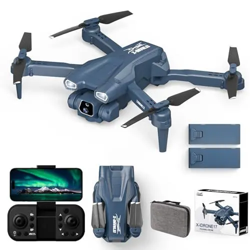 Produktbild: Drohne mit 2 Kamera Drohnen mit 135° Elektrisch Einstellbar RC FPV WIFI Faltbar Quadcopter, Drohne Flugzeug für Anfänger, 3D Flips, Höhenlage Halten, 2 Batterien und tragbarer Tasche