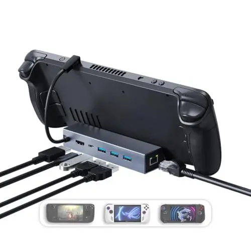 Produktbild: DroiX Dockingstation kompatibel mit Valve Steam Deck SD1 Dock, Steam Deck, Rog Ally Dockstation und Legion Go, 4K 60 Hz HDMI-Ausgang, 6-in-1 – Gigabit-Ethernet und USB-C PD 100 W
