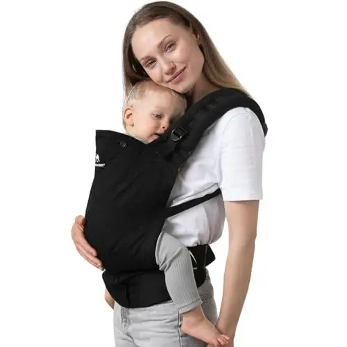 Produktbild: DROMADER Ergonomische Babytrage für Kinder von 7-15 kg - Vorder- und Rückentrage - Verstellbare Träger - Handgefertigt aus 100% Baumwolle - Maschinenwaschbar - Black