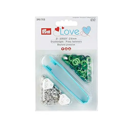 Produktbild: Druckknöpfe LOVE 21 Stück Jersey 8 mm hell grün / grün / dunkel grün gemischt