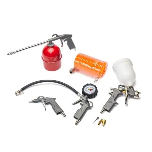 Produktbild: Druckluftkompressor-Zubehör, Druckluftset 8 Teilig mit Ausblaspistole, Reifenfüller, 5 m Druckluftschlauch, Schnellkupplung