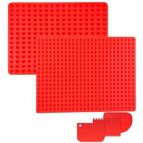 Produktbild: Drufoful 2 Stück Backmatte Hundekekse, 1,2cm Mini Hemisphäre Backmatten für Hundeleckerlies Herzform Silikon Backmatte mit 3 Teigspatel für DIY Leckerlis und Hundekekse