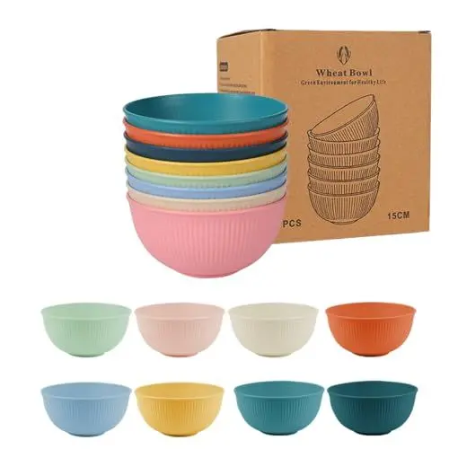 Produktbild: Drufoful 8 Stück Müslischalen Salatschalen, 26 OZ Kunststoff Schüssel Wiederverwendbare Salatschüssel Mikrowellen- und Spülmaschinenfest Frühstücksschalen für Suppe Salat Snacks