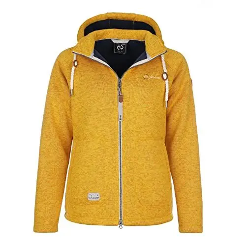 Produktbild: Dry Fashion Damen Fleece-Jacke Föhr - Fleecejacke Strickjacke Sweatshirtjacke Damen Outdoor Jacke mit Kapuze und Reißverschluss in Gelb Größe 52