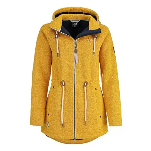 Produktbild: Dry Fashion Damen Fleece-Mantel St. Peter-Ording - Wintermantel Fleecejacke Outdoorjacke Winterjacke mit Kapuze in Gelb-Melange Größe 50