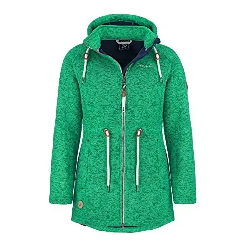 Produktbild: Dry Fashion Damen Fleece-Mantel St. Peter-Ording - Wintermantel Fleecejacke Outdoorjacke Winterjacke mit Kapuze in Grün-Melange Größe 44
