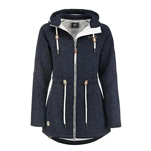 Produktbild: Dry Fashion Damen Fleece-Mantel St. Peter-Ording - Wintermantel Fleecejacke Outdoorjacke Winterjacke mit Kapuze in Navy-Melange Größe 44