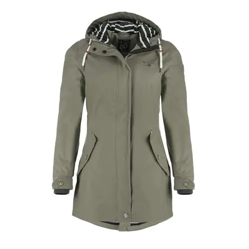 Produktbild: Dry Fashion Damen Regenmantel Kiel - Frauen Regenjacke Damen Jacke mit verstellbarer Kapuze Lang Winddicht Wasserdicht in Oliv Größe 44