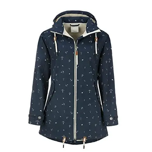 Produktbild: Dry Fashion Damen Softshell-Mantel Plön mit Allover-Print Anker - Softshelljacke Outdoorjacke mit Fleece-Innenfutter in Navy-Melange Größe 40