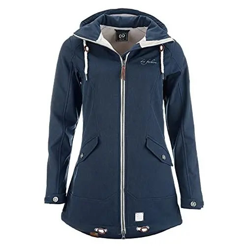Produktbild: Dry Fashion Damen Softshell Mantel List - Softshell Damen Jacke Atmungsaktiv Outdoor Jacke mit Fleecefutter und verstellbarer Kapuze in Navy Größe 36