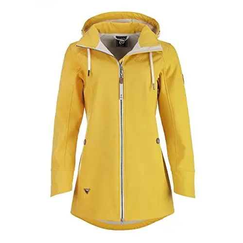 Produktbild: Dry Fashion Damen Softshell Mantel Sellin Meliert - Softshell-Jacke Outdoorjacke Atmungsaktiv Kapuze Wind- und Wasserabweisend in Gelb Größe 42