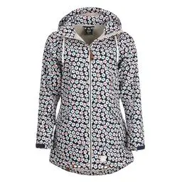 Produktbild: Dry Fashion Damen Softshell Mantel Stralsund mit Blumen All Over Print - Softshell-Jacke Outdoorjacke Kapuze Wind- und Wasserabweisend in Navy Größe 38