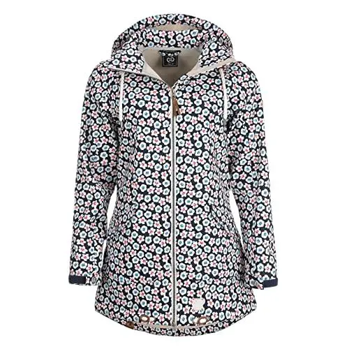Produktbild: Dry Fashion Damen Softshell Mantel Stralsund mit Blumen All Over Print - Softshell-Jacke Outdoorjacke Kapuze Wind- und Wasserabweisend in Navy Größe 38