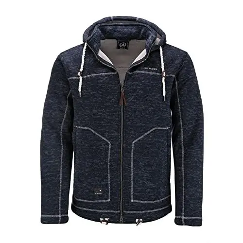 Produktbild: Dry Fashion Herren Fleece-Jacke Pellworm - Fleecejacke Strickjacke Sweatshirtjacke Outdoor Jacke mit Kapuze und Reißverschluss in Navy-Melange Größe S