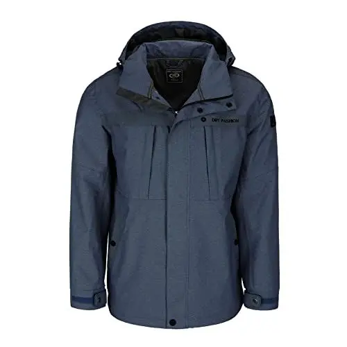 Produktbild: Dry Fashion Herren Funktionsjacke Emden Meliert - Outdoor-Jacke Wasserdicht mit Innenfutter und abnehmbarer Kapuze in Navy Melange Größe 6XL