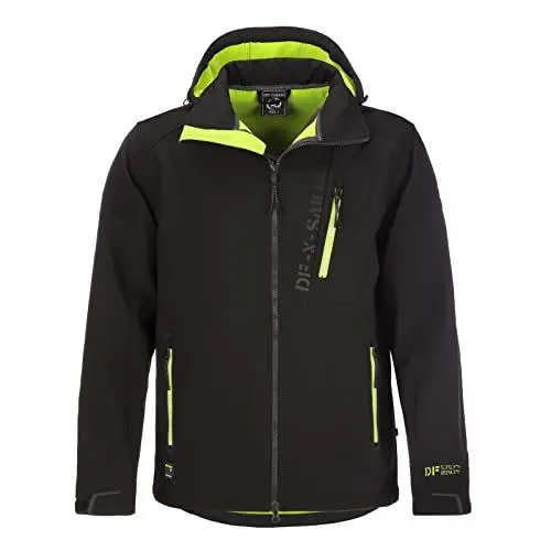 Produktbild: Dry Fashion Herren Softshell Jacke Grömitz Unifarben - Softshelljacke Outdoorjacke mit abnehmbarer Kapuze Windabweisend Wasserabweisend in Schwarz Größe L