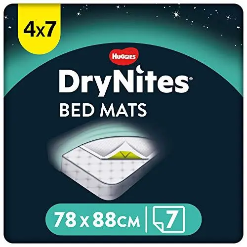 Produktbild: DryNites Bed Mats, Saugfähige Einweg-Betteinlagen (88 x 78 cm), Für Mädchen und Jungen ab 12 Monaten, 28 Unterlagen (4 x 7 Einheiten) | 28 Stück (4er Pack)
