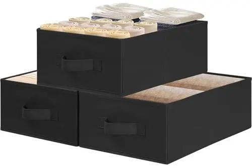 Produktbild: DSDCDJ Faltbare Aufbewahrungsbox Stoff 39x29x14 cm, 3er Set, Schrank Organizer Box mit Griff, Boxen Aufbewahrung, Aufbewahrungskorb für Kleiderschrank, , Ordnungsboxen Kleiderschrank, Schwarz