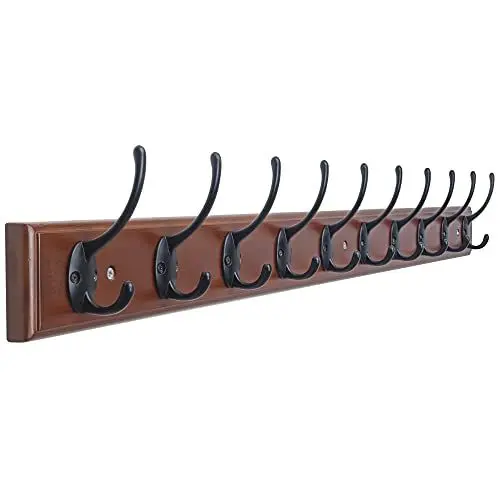 Produktbild: Dseap Garderobenleiste: 97cm lang robuste hakenleiste mit 10 haken, kleiderhaken wand, wandgarderobe, garderobenhaken für mäntel, handtüchern, hüten, kleidung, bambus,Braun