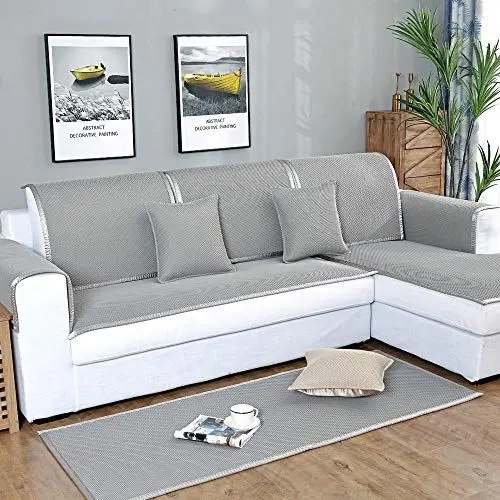 Produktbild: DSHUB Couchschoner-Schutz, atmungsaktiver Couch-Schonbezug, Sommer-Sofabezug, rutschfeste Ledersofa-Couchbezüge für Büro/Schlafzimmer/Wohnzimmer-grau_80 x 210 cm