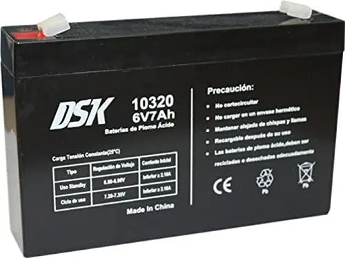 Produktbild: DSK 10320 - Versiegelte wiederaufladbare AGM-Bleibatterie 6V mit 7Ah. Ideal für Auto- und Elektromotorräder für Kinder, Motorroller, USV-Systeme, Sicherheits- und Kommunikationssysteme…