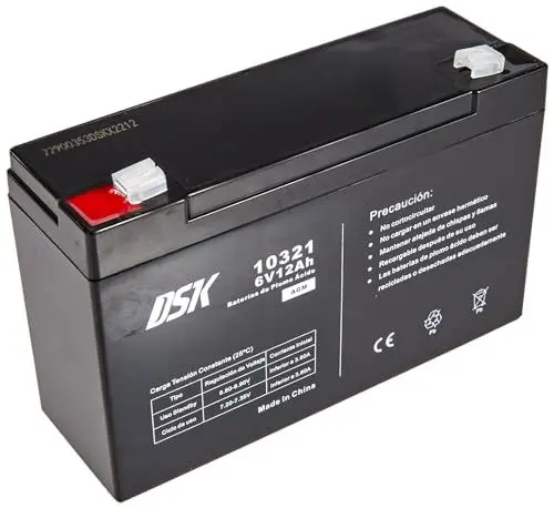 Produktbild: DSK 10321 — 6 V und 12 Ah versiegelte wiederaufladbare AGM-Bleibatterie Ideale Batterie für Elektroautos und Motorräder für Kinder, USV/USV-Systeme, Sicherheitssysteme und Alarmanlagen