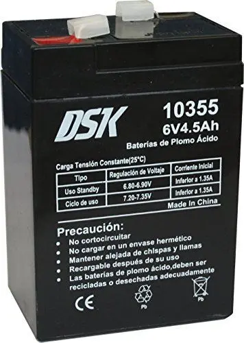 Produktbild: DSK 10355 - Versiegelte wiederaufladbare AGM-Bleibatterie 6V mit 4,5Ah. Ideal für Auto- und Elektromotorräder für Kinder, Motorroller, USV-Systeme, Sicherheits- und Kommunikationssysteme…