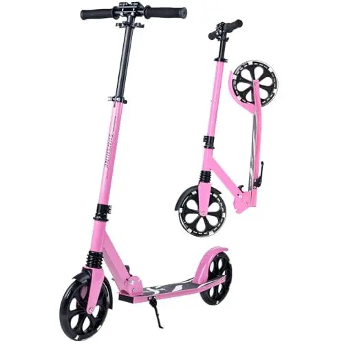 Produktbild: Dskeuzeew Cityroller Scooter Erwachsene mit LED Rollen klappbar mit 200 mm Rädern PU Big Wheel bis 100kg belastbar Scooter und höhenverstellbar Tretroller Kinder