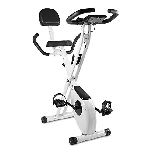 Produktbild: Dskeuzeew Heimtrainer klappbar für zuhause, 8 magnetische Widerstände, Fahrradtrainer, Heimtrainer, Heimtrainer klappbar mit Rückenlehne, LCD-Display, Bluetooth und Ergometer Heimtrainer