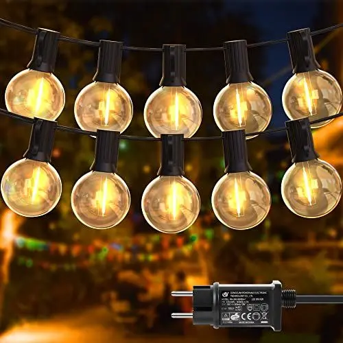 Produktbild: DSLebeen LED Lichterkette Außen Strom 50FT/15M Outdoor Lichterkette 25+2 G40 Glühbirnen Warmweiß 2700K Wasserdicht Lichterketten für Garten Balkon Hochzeit Party