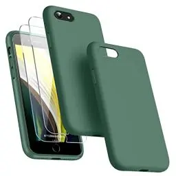 Produktbild: Dssairo (3-in-1 für iPhone SE Hülle 2022/3rd/2020/2nd gen, iPhone 7/8 Hülle, mit 2 Displayschutzfolien, Flüssigsilikon, ultradünn, stoßfest, Schutzhülle (Mikrofaser-Futter) (Alpingrün)