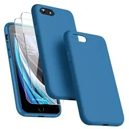 Produktbild: Dssairo (3-in-1 für iPhone SE Hülle 2022/3rd/2020/2nd gen, iPhone 7/8 Hülle, mit 2 Displayschutzfolien, Flüssigsilikon, ultradünn, stoßfest, Schutzhülle (Mikrofaser-Futter) (Marineblau)