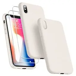 Produktbild: Dssairo (3-in-1 für iPhone X Hülle/iPhone XS Hülle, mit 2 Stück Displayschutzfolien, Flüssigsilikon, schmal, stoßfest, Schutzhülle 5,8 Zoll (Mikrofaser-Futter) (Stein)