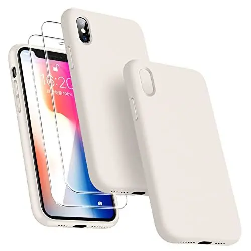 Produktbild: Dssairo (3-in-1 für iPhone X Hülle/iPhone XS Hülle, mit 2 Stück Displayschutzfolien, Flüssigsilikon, schmal, stoßfest, Schutzhülle 5,8 Zoll (Mikrofaser-Futter) (Stein)