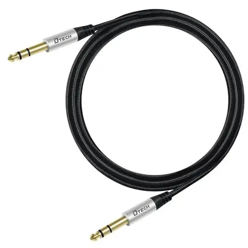 Produktbild: DTech E-Gitarrenkabel TRS 1/4 Instrumentenkabel Aux rechtwinkliger symmetrischer Stereo-Klinkenstecker Viertelzoll 6,35 mm (1M)