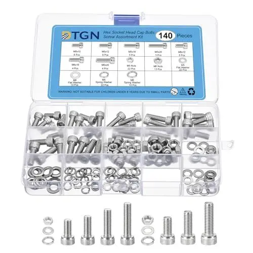 Produktbild: DTGN 140er Pack M5 M6 (D) Sechskantschrauben mit Innensechskant und Muttern - Schrauben- und Muttern-Set aus Edelstahl 304 - Maschinenschrauben-Set mit Unterlegscheiben