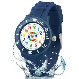 Produktbild: DTKID Kinderuhr Jungen Mädche,Kinder Lern Armbanduhr,Armbanduhr für Jungen,Mädchen,Analoguhr die drehbare Lünette mit Übungen,Einfach die Zeit lesen zu Lernen Mit weichem Gurt (Blau)