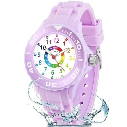 Produktbild: DTKID Kinderuhr Jungen Mädche,Kinder Lern Armbanduhr,Armbanduhr für Jungen,Mädchen,Analoguhr die drehbare Lünette mit Übungen,Einfach die Zeit lesen zu Lernen Mit weichem Gurt