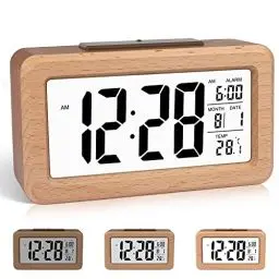 Produktbild: DTKID Wecker,Digital Wecker aus Holz Mit Großer LCD Display Datum Und Temperatur Anzeige Mit Snooze Und Nachtlicht Funktion,Für Zuhause,Schlafzimmer,Büro,Batteriebetriebener Wecker (Bambus)