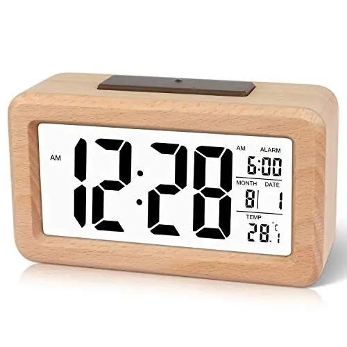 Produktbild: DTKID Digitaler Wecker aus Holz, einfache Einstellung, mit Temperatur, digitaler Wecker, Datum, Hintergrundbeleuchtung, Wiederholung, für Schlafzimmer, Nachttisch, Haus, Büro, Nicht Ticking