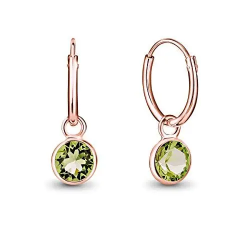 Produktbild: DTPsilver® KLEINE Creolen Ohrringe 925 Sterling Silber Rosen-Gold überzogen mit Swarovski® Elements Kristall Rund - Mädchen - Dicke 1.5 mm - Durchmesser 14 mm - Farbe : Peridot