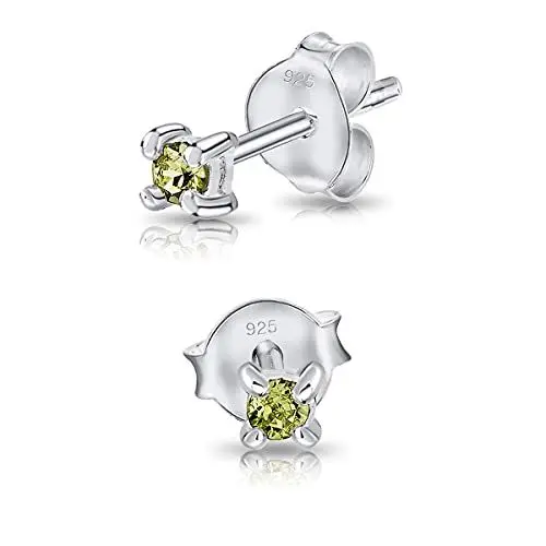 Produktbild: DTPsilver - Winzige Ohrringe 925 Sterling Silber mit Kristallen von Swarovski® Elements Runde Sehr kleine Ohrstecker - Durchmesser 2 mm - Farbe : Peridot