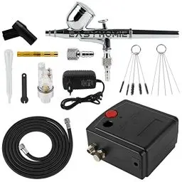 Produktbild: Dual Action Airbrush Set mit Lackierpistole, Luftkompressor und Reinigungsset für Make-up, Maniküre, Tätowierung, Malerei-Design, Kunsthandwerk, Lebensmitteldekoration, Mode-Design