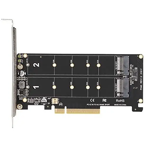 Produktbild: Dual M.2 NVME PCIE Adapterkarte, 2 X 32 Gbps Full Speed ​​PCIE 3.0 PCIE 4.0 X16 Erweiterungskarte, M.2 SSD PCIE X8 M Key Festplattenkonverter Reader Express Adapter(ph45)