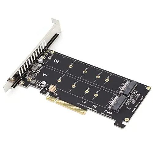 Produktbild: Dual M.2 NVMe SSD zu PCIE Adapterkarte X8 M Key Festplattenkonverter Leser Erweiterungskarte - Unterstützt Split Function X4X4X4 oder 4X4 Modus (ph45)