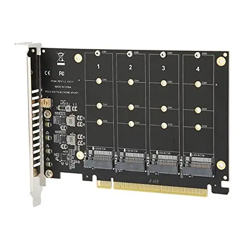 Produktbild: Dual M.2 PCIE Adapterkarte, 4 Port M.2 NVMe SSD zu PCIE X16 M Key Festplattenkonverter-Lesegerät, 4x32 Gbit/s Full Speed ​​3.0/4.0 PC Interne Erweiterungskarte(ph44)